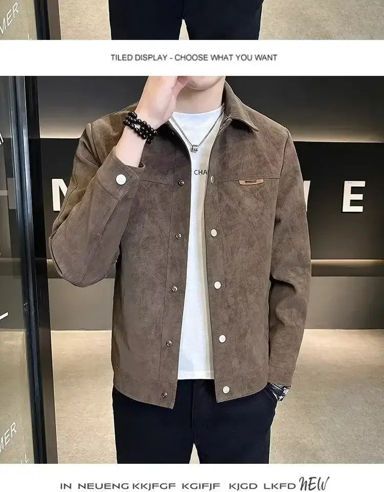 Trendy High-end Feellapelchamois Leather Jacket For Men 2024 New Style Loose Fit Spring Top Coat