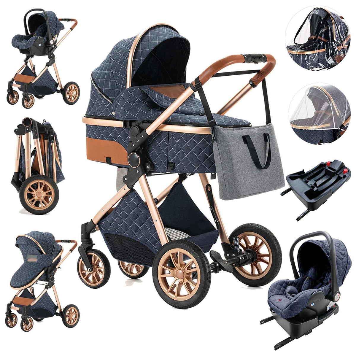 Luxury 2024 Baby Stroller 3 in 1 High Landscape Baby Cart Can Sit Can Lie Portable Pushchair Baby Cradel Infant Carrier Free Shipping-Labell USA