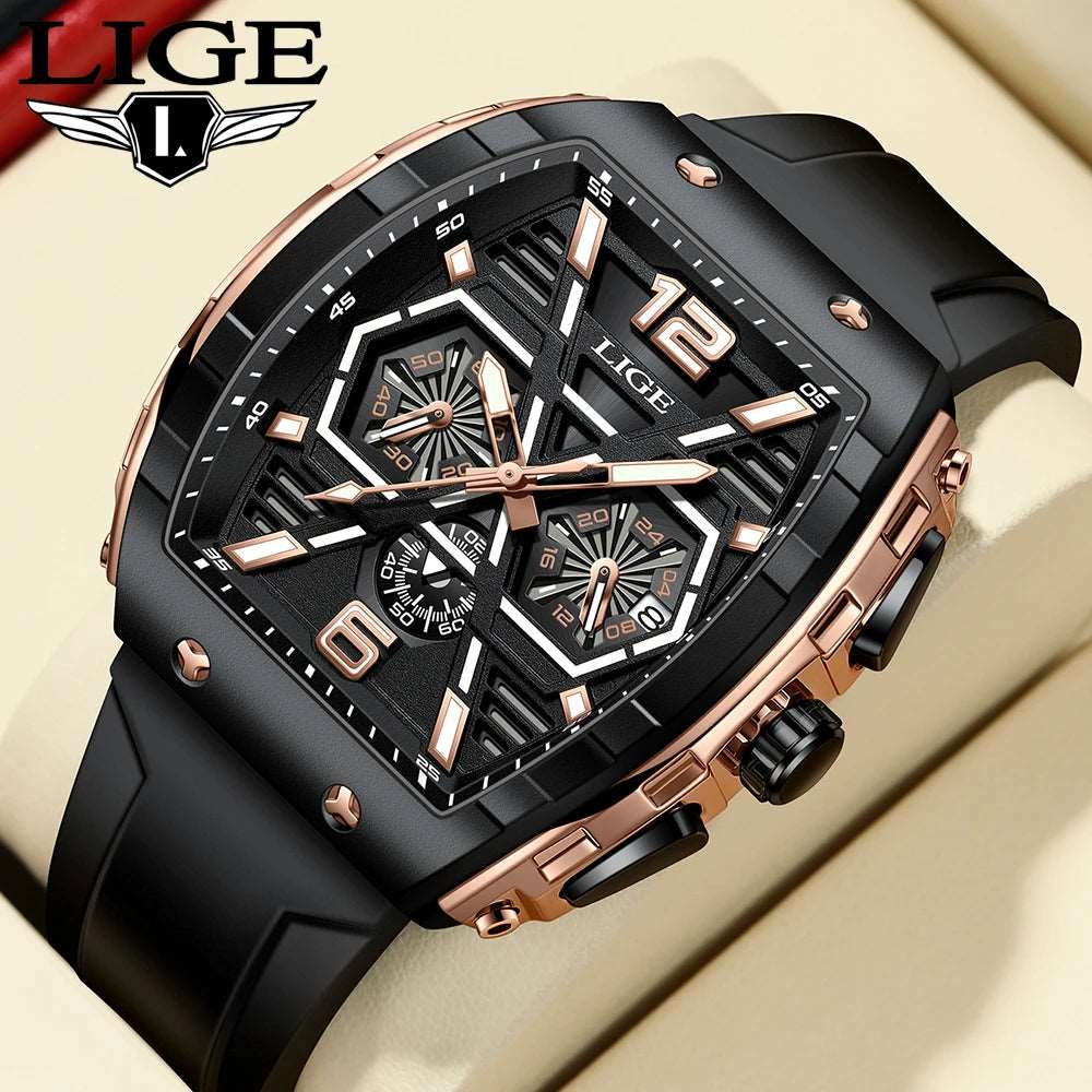 LIGE Luxury Waterproof Quartz Wristwatch Raise Wrist Luminous Men Watch Date Sports Silicone Clock Man Watches Relogio Masculino-Labell USA