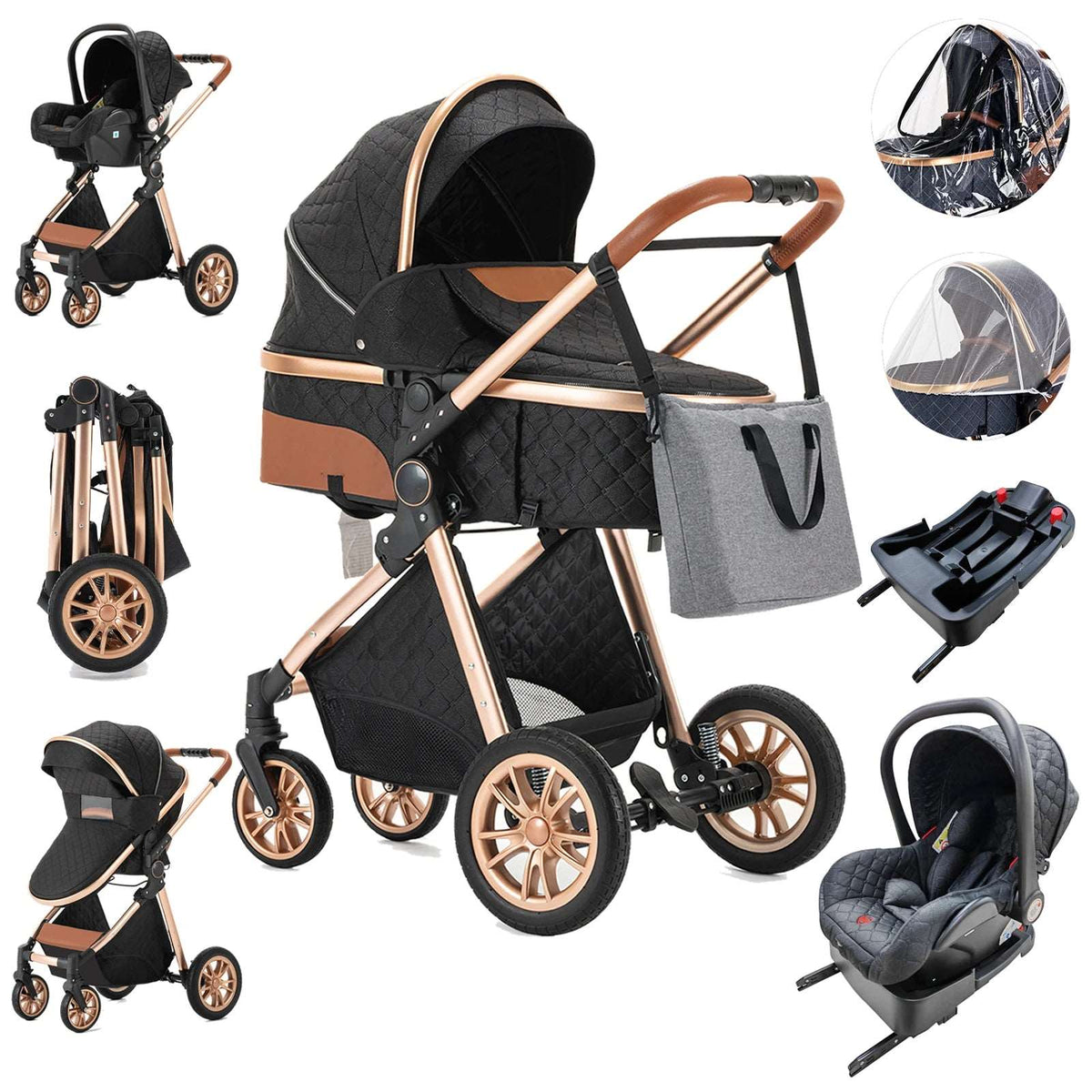 Luxury 2024 Baby Stroller 3 in 1 High Landscape Baby Cart Can Sit Can Lie Portable Pushchair Baby Cradel Infant Carrier Free Shipping-Labell USA