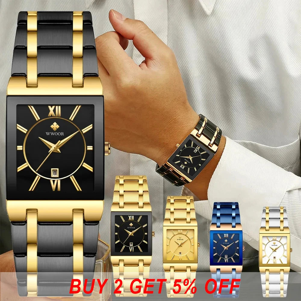 WWOOR 2024 Fashion Mens Watches Top Brand Luxury Wrist Watch Quartz Square Waterproof Geneva Design Mens Clock Relogio Masculino-Labell USA