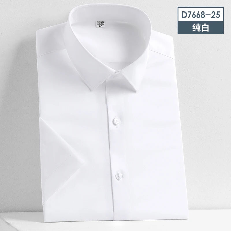 Stretch Anti-Wrinkle Men's Shirts Short Sleeves Dress Shirts For Men Slim Fit Camisa Social Business Blouse White Shirt 5XL-Labell USA