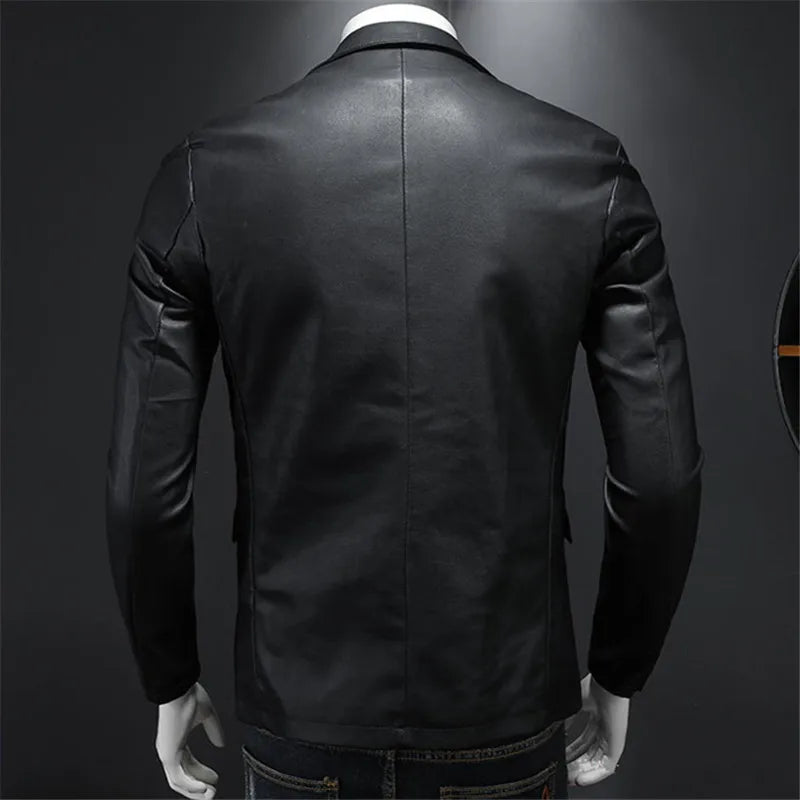 New Mens Slim Fit Leather Jackets Casual Motorcycle Coats Turn Down Collar Black Moto Biker Leather Suede Outerwear Men 5XL-Labell USA