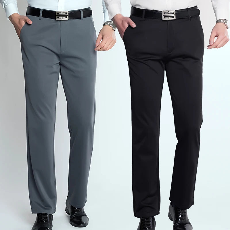 Men's Summer Thin Fashion Business Casual Suit Pants Long Pants Men's Elastic Straight Sleeve Formal Pants Plus Size 28-40-Labell USA