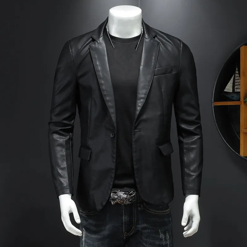 New Mens Slim Fit Leather Jackets Casual Motorcycle Coats Turn Down Collar Black Moto Biker Leather Suede Outerwear Men 5XL-Labell USA