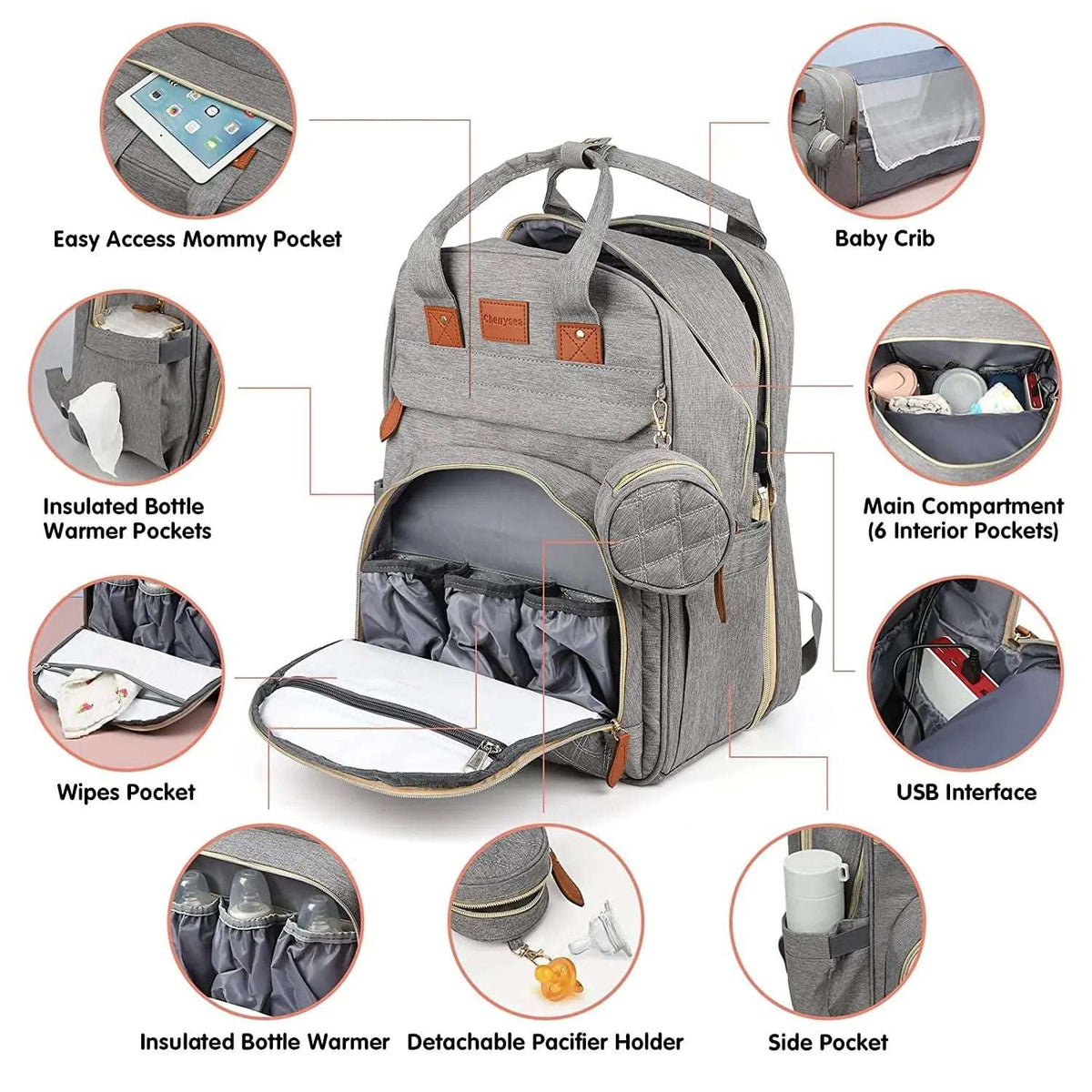 3 In 1 Diaper Bag Backpack 2024 Foldable Baby Bed Waterproof Travel Bag with USB Charge Diaper Bag Backpack with Changing Bed 3 types-Labell USA