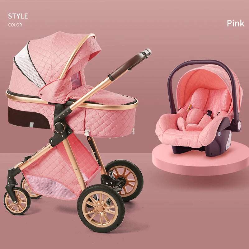 Luxury 2024 Baby Stroller 3 in 1 High Landscape Baby Cart Can Sit Can Lie Portable Pushchair Baby Cradel Infant Carrier Free Shipping-Labell USA